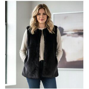 TOPSHOP Black Women's Luxe Faux Fur Vest, Size 8 US,  New Without tags